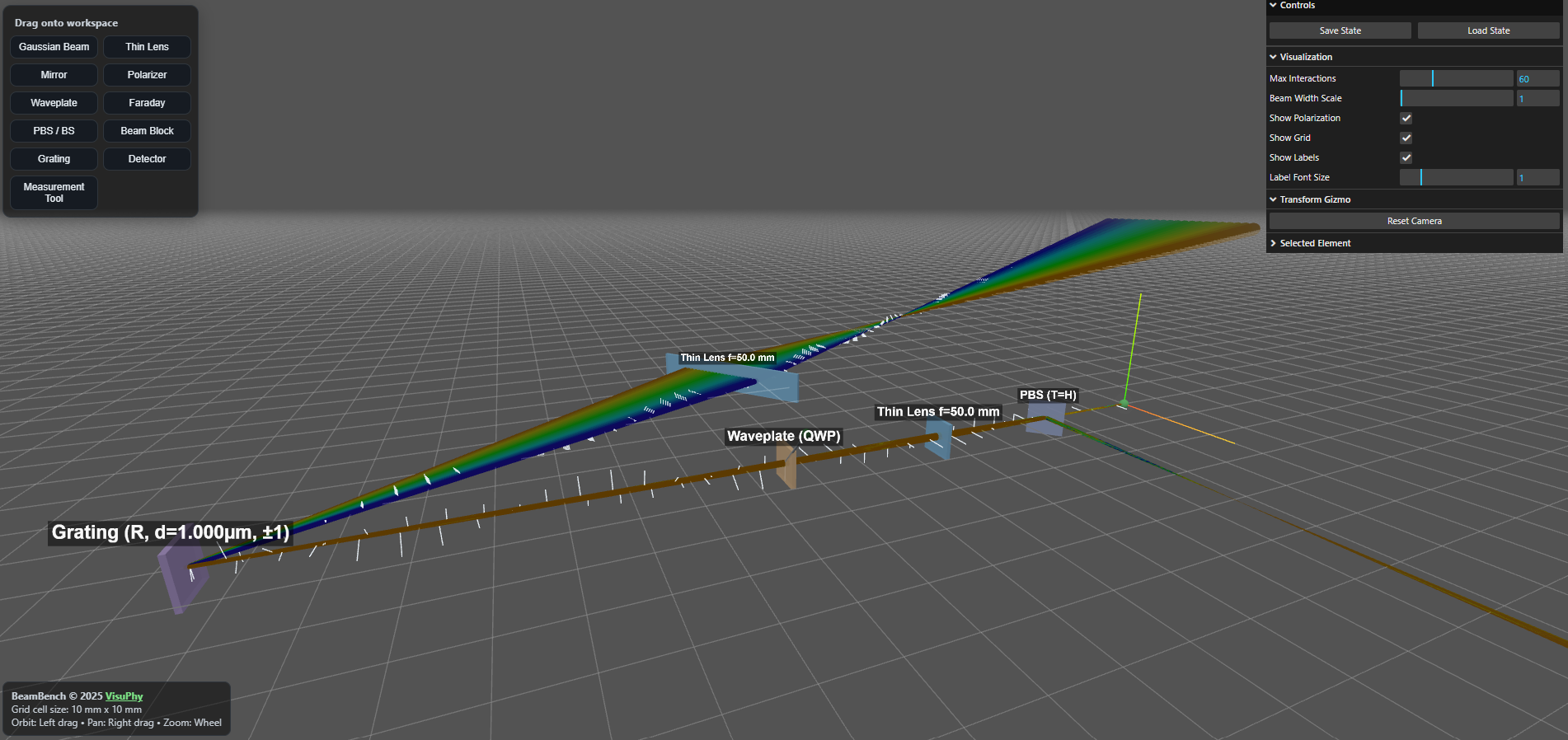 Screenshot of the BeamBench Optical Simulator
